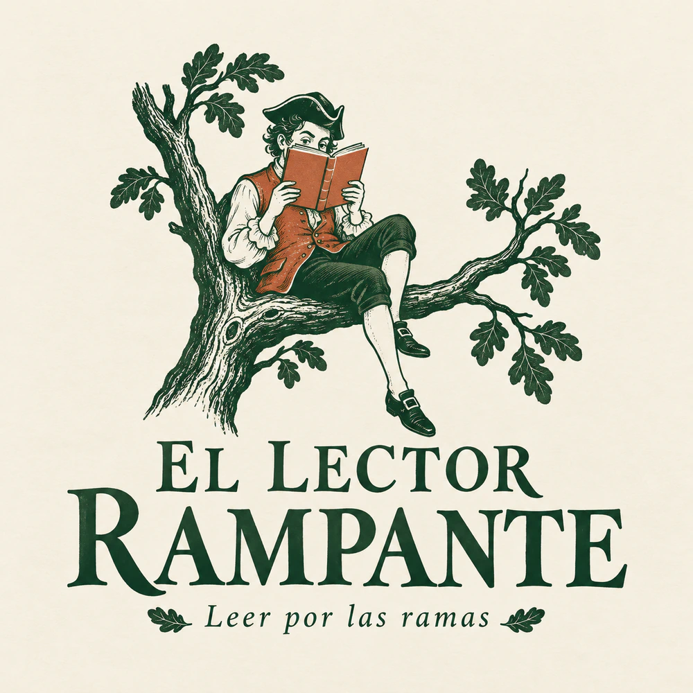 El lector Rampante. Leer por las ramas. Ilustración de un lector entre las ramas de un árbol.
